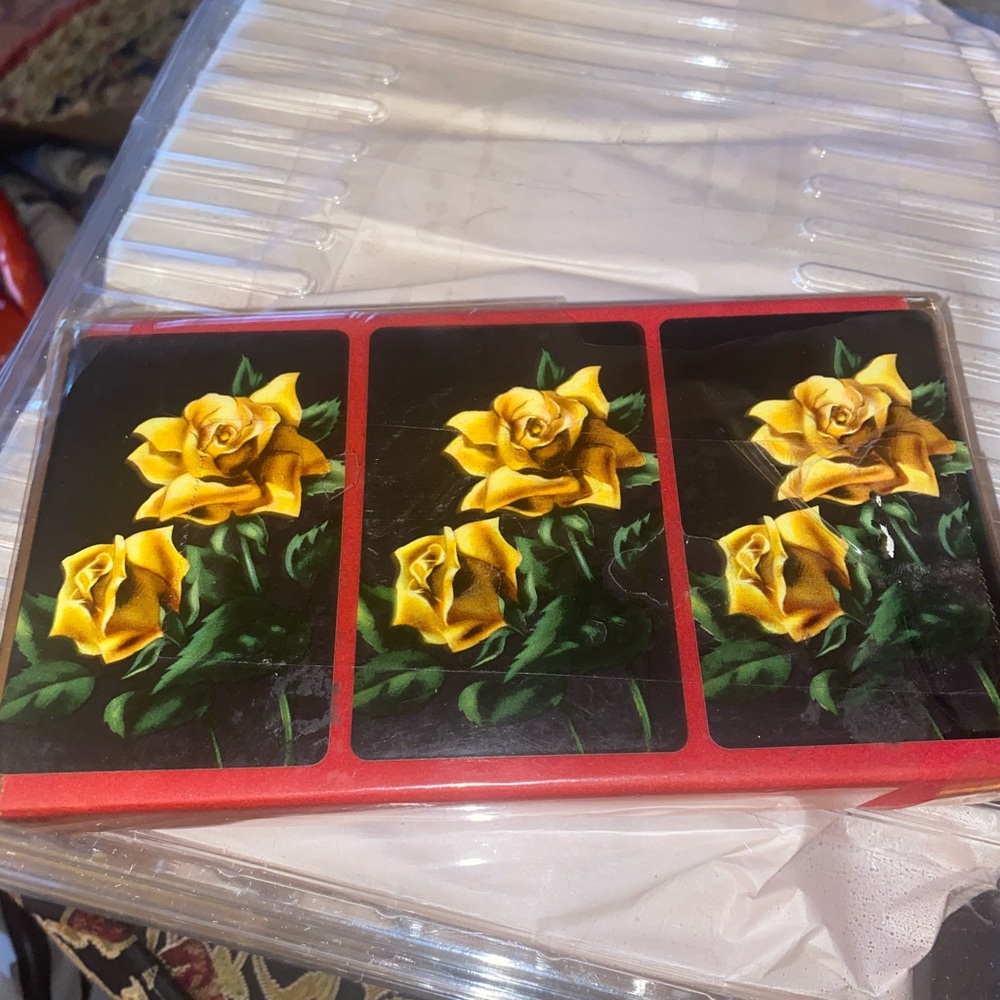 Vintage Sealed/ New Samba 3 deck Canasta playing cards set.Yellow roses.W/ rules